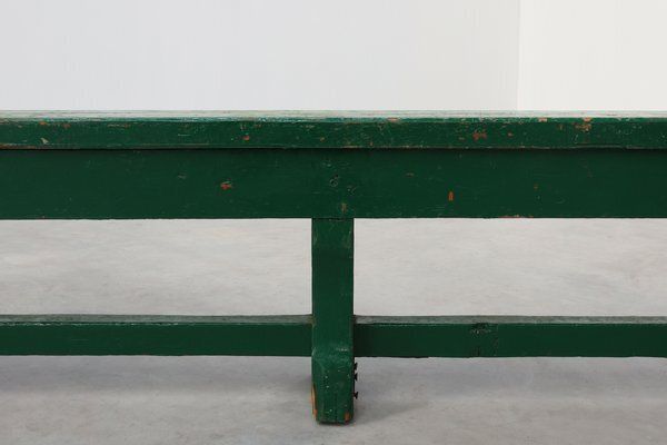 1245.0 Rustic Primitive Green Farmhouse Bench In Oak, France, 1900s photo