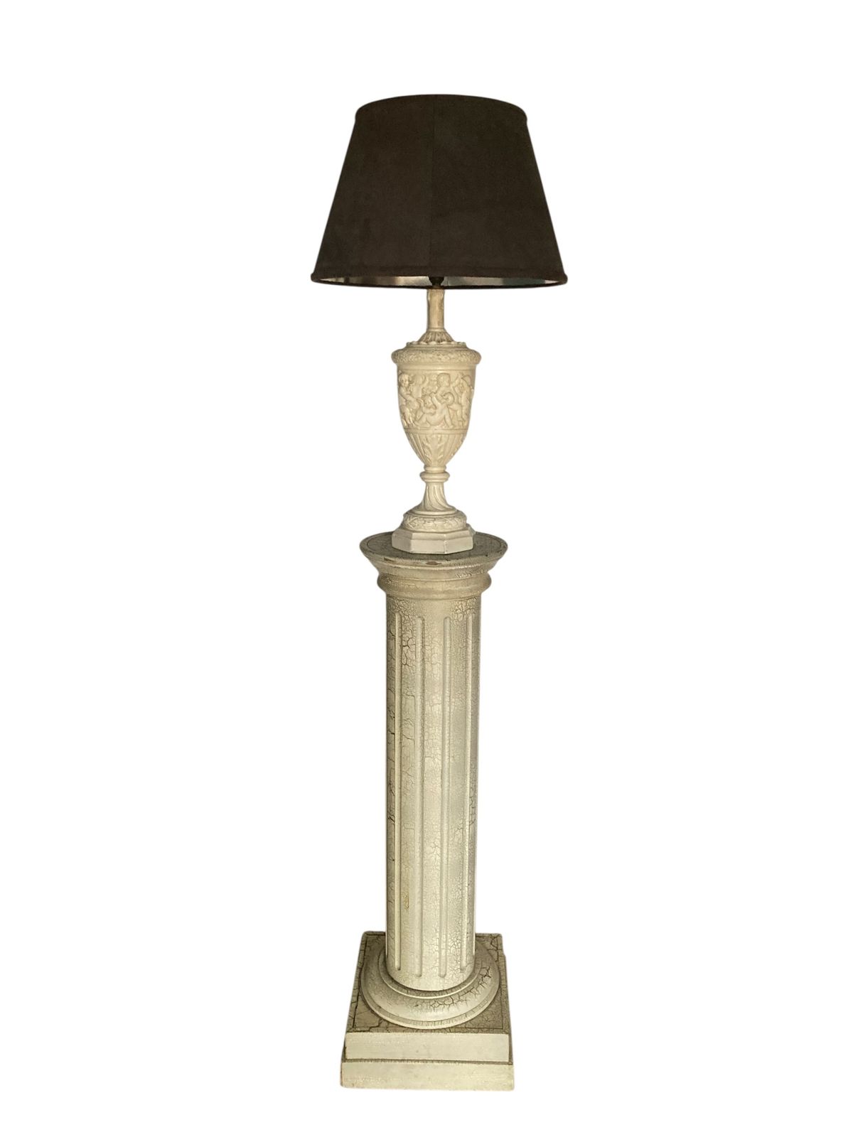 Plaster Moulded And Decorated Cherub Lamp Circa 1930's Grey Velvet Shade photo vintage