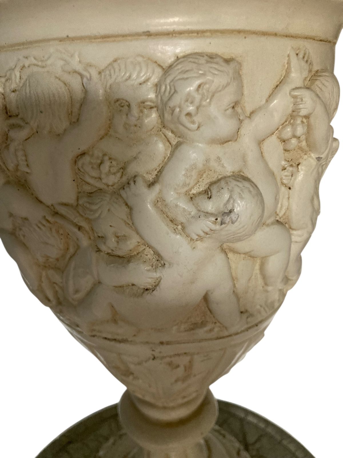 Lighting Plaster Moulded And Decorated Cherub Lamp Circa 1930's Grey Velvet Shade photo