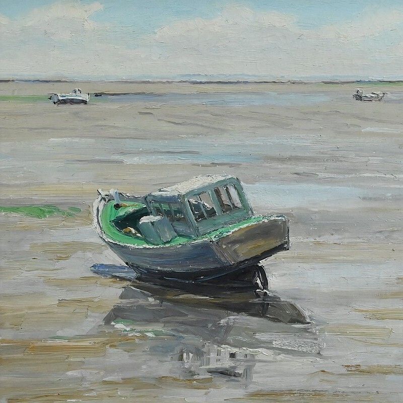Painting “Boat At Low Tide” By Jp Guinegault – Part 2 Of The 20th Century photo furniture