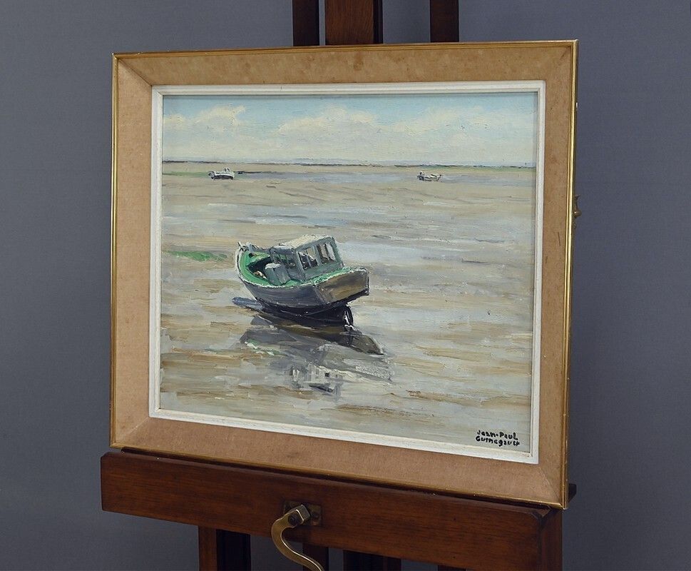 Painting “Boat At Low Tide” By Jp Guinegault – Part 2 Of The 20th Century photo Art