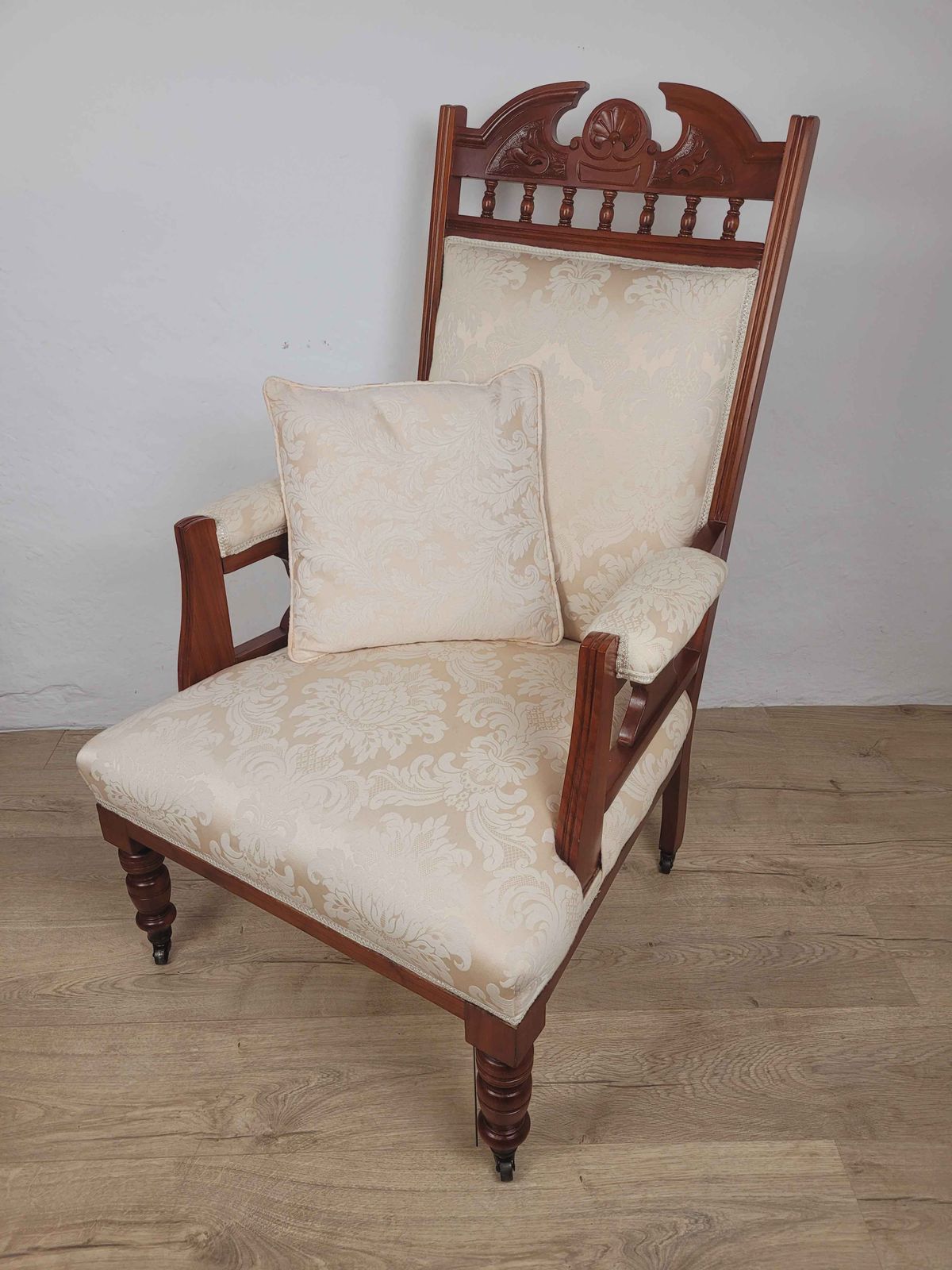 Pair Of Vintage Armchairs Castors Floral Upholstery Reprod photo 260.0