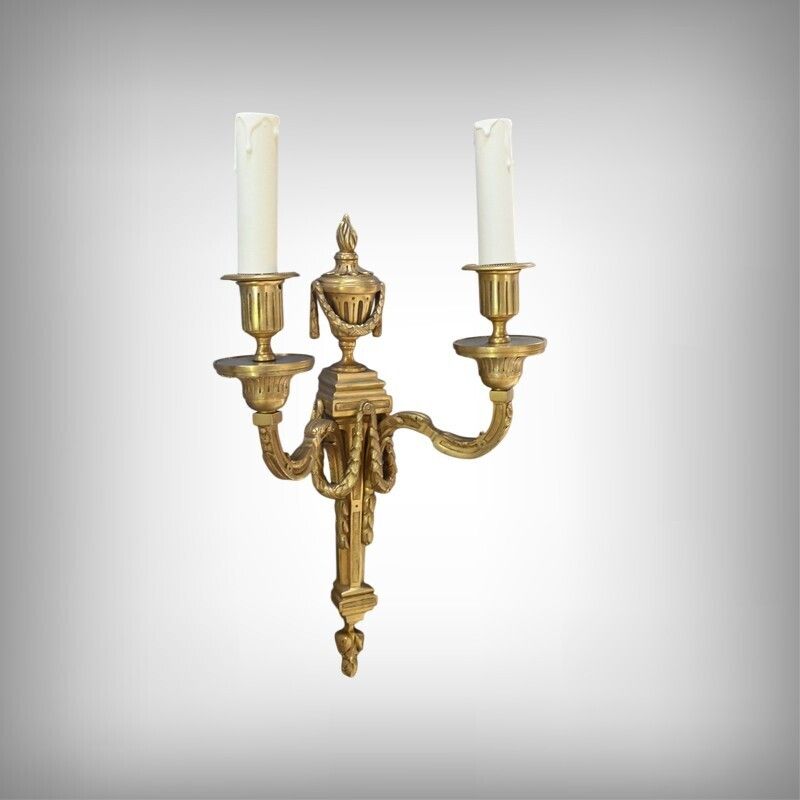 Pair Of Bronze Wall Lights, Louis XVI Style – Late 19th Century photo furniture