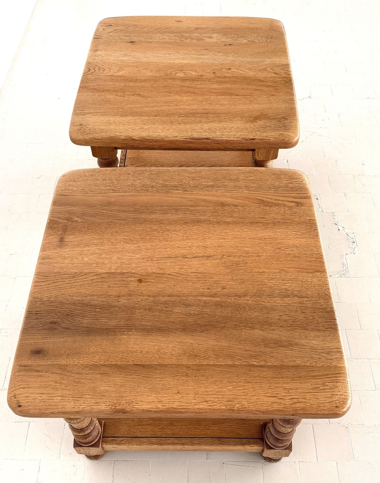 Hand Crafted Rustic Textured Oak Side Or Coffee Tables By Vereinigte Werkstätten, 1970 photo 2000.0