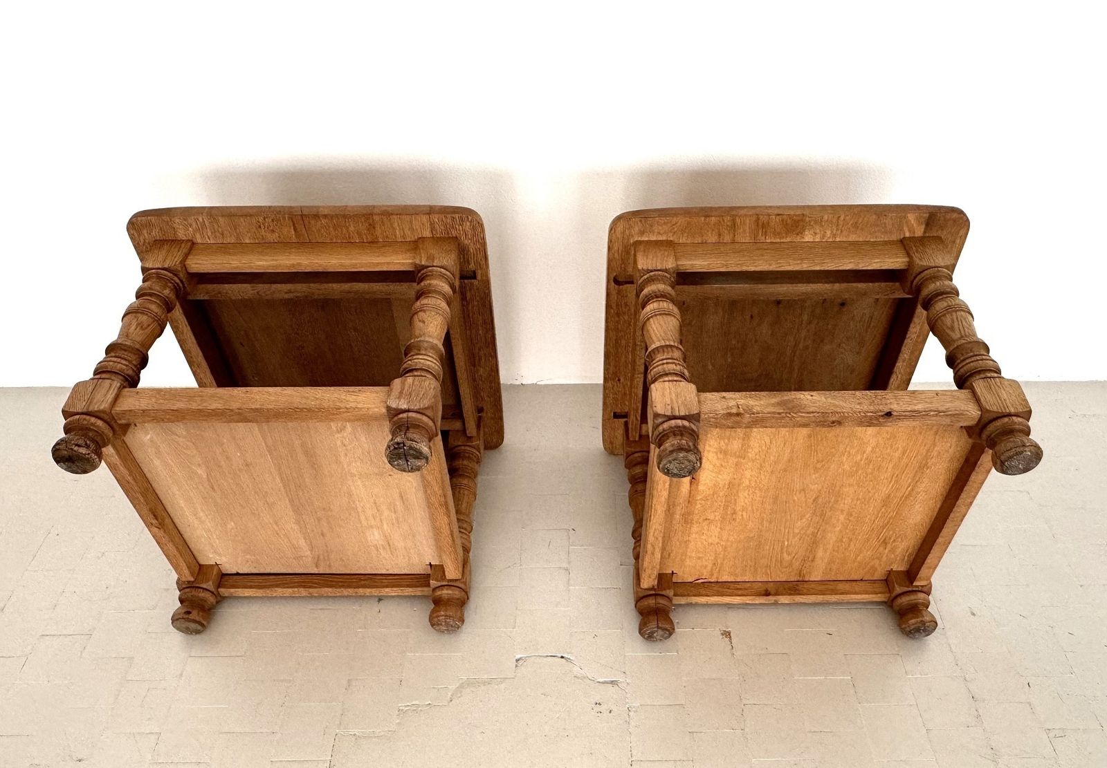 2000.0 Hand Crafted Rustic Textured Oak Side Or Coffee Tables By Vereinigte Werkstätten, 1970 photo