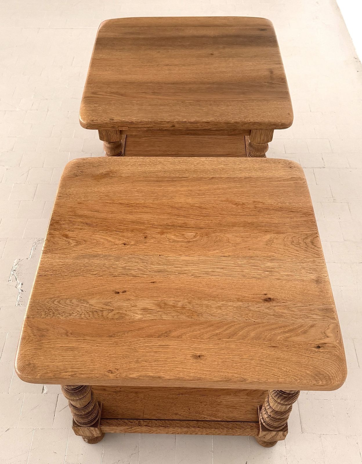 photo vinterior Hand Crafted Rustic Textured Oak Side Or Coffee Tables By Vereinigte Werkstätten, 1970