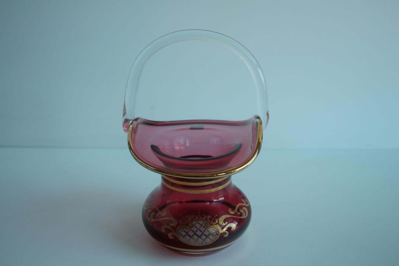 Crystal, Gilded Basket, Bohemia Crystal, Czechoslovakia, 1960's. photo furniture