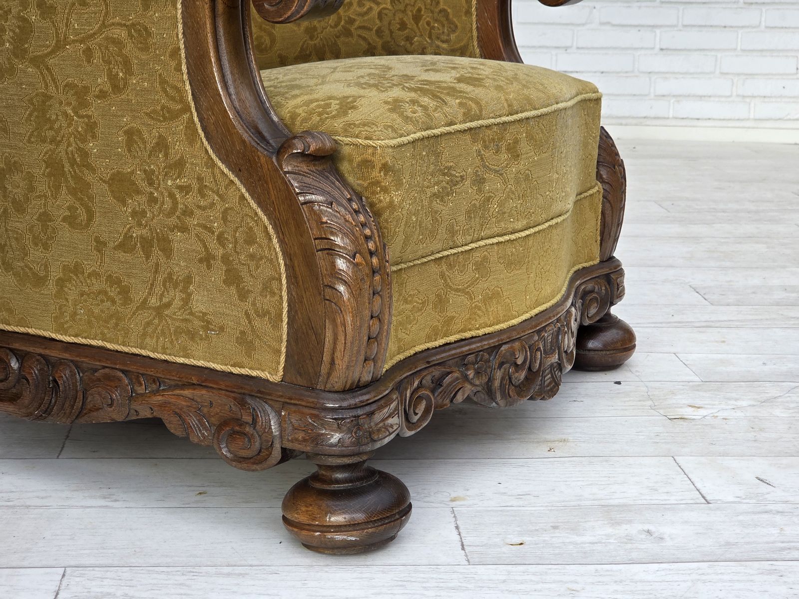 1960s, Danish Armchair, Furniture Wool, Solid Oak Wood. photo vinterior