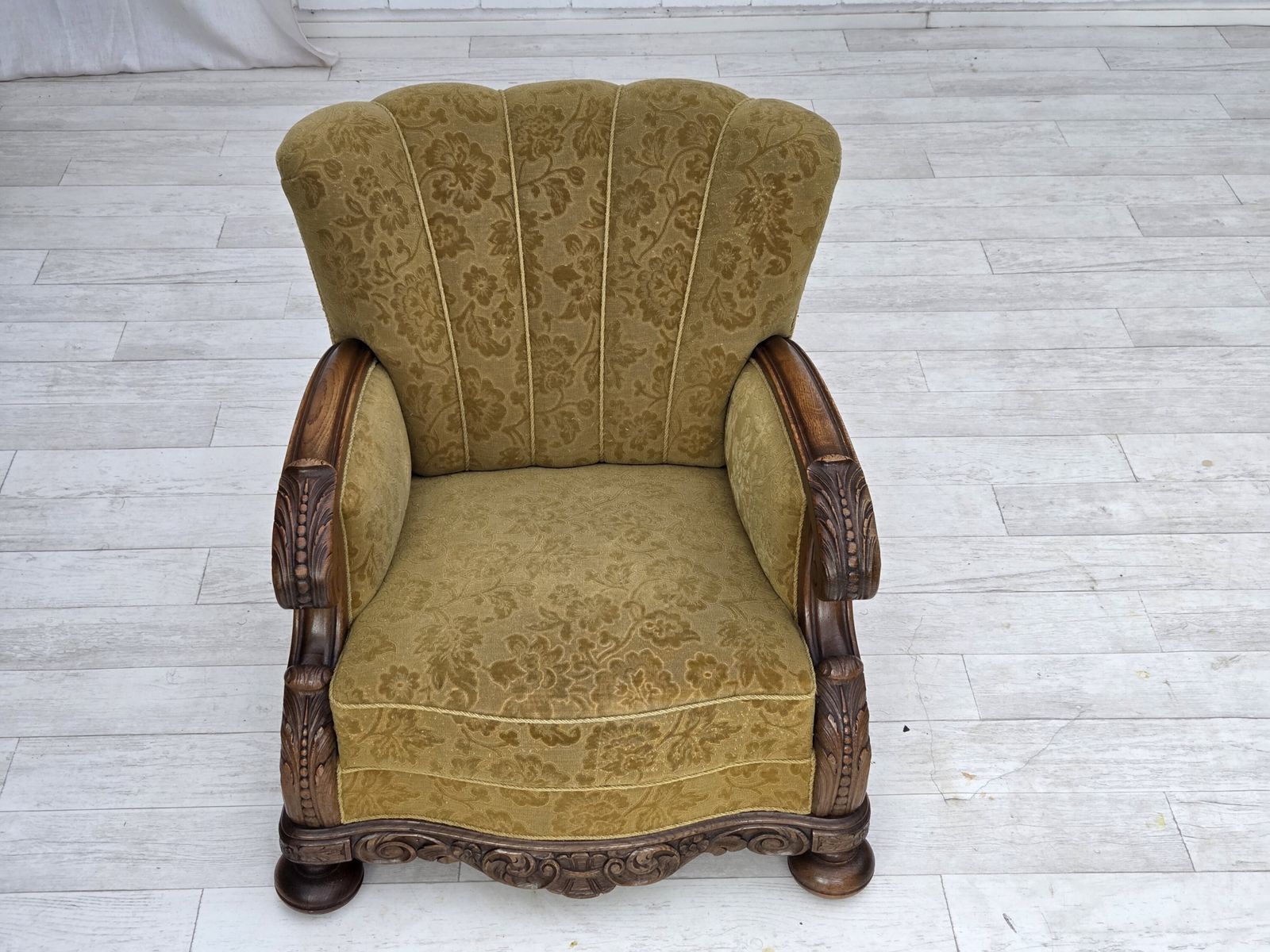photo for sale 1960s, Danish Armchair, Furniture Wool, Solid Oak Wood.