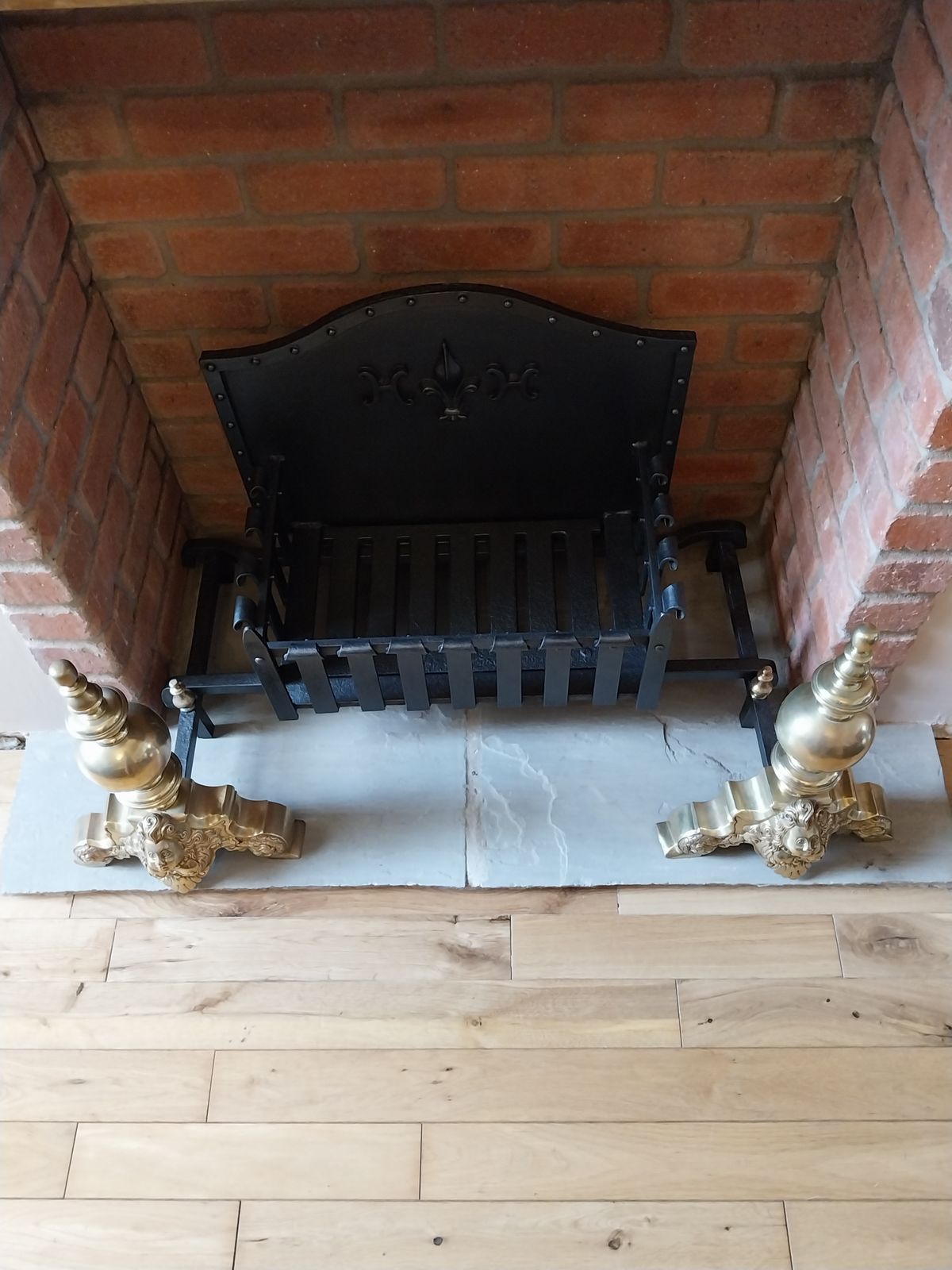 Victorian French Cast And Wrought Iron Fire Basket With Marmoset Baroque Fire Dogs. photo buy
