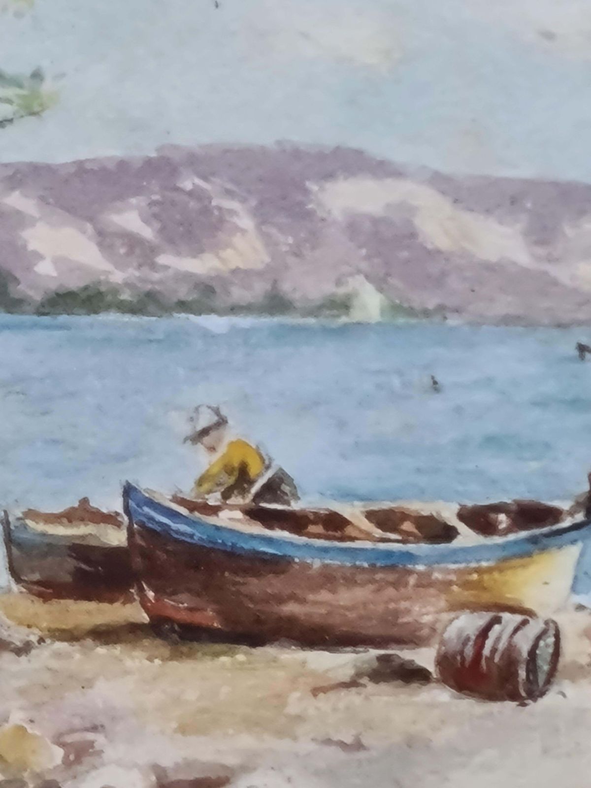 Day At The Beach, Mid Century French Watercolour, 1950s By Madelaine Geoffroy photo for sale