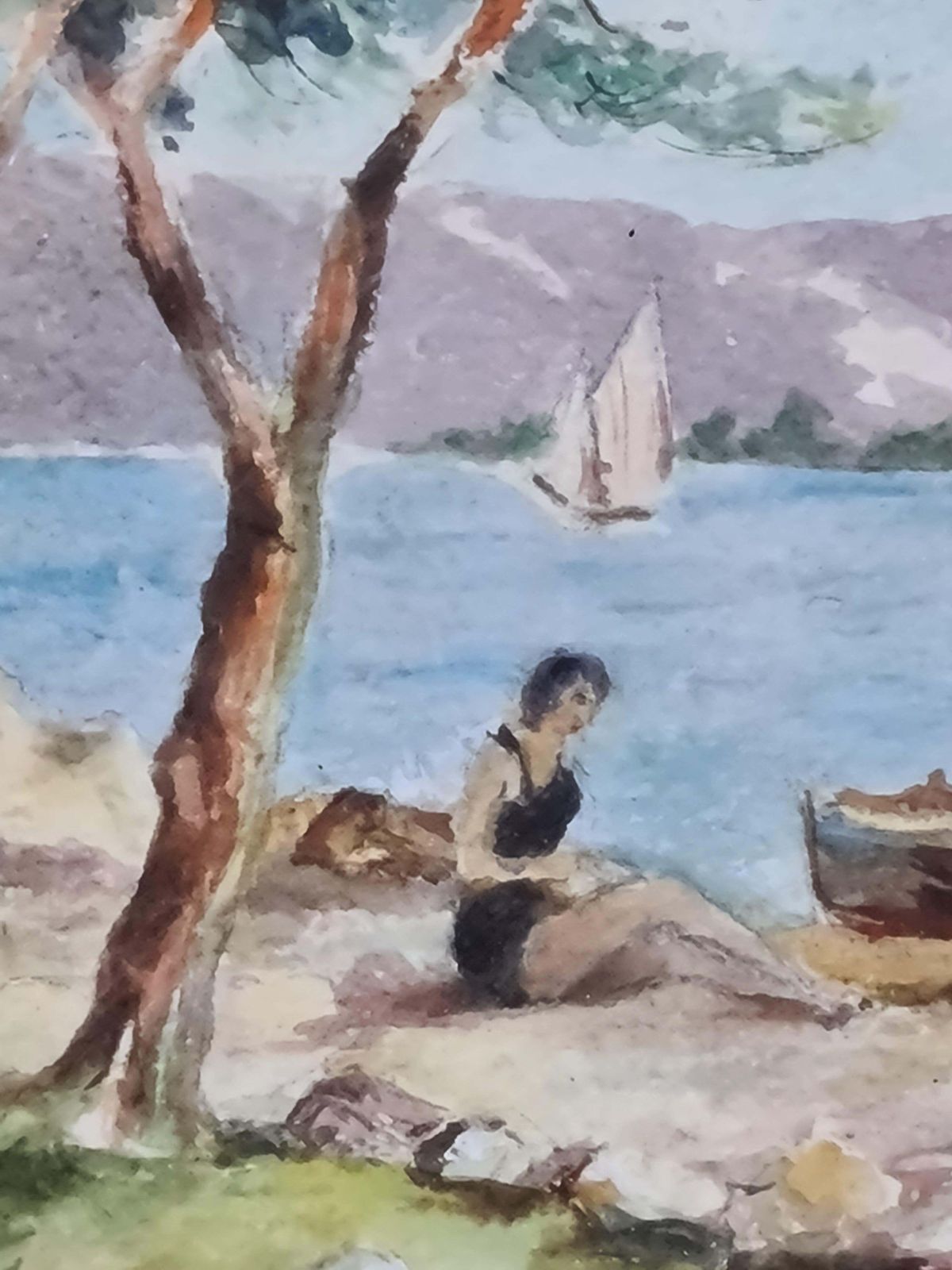 Day At The Beach, Mid Century French Watercolour, 1950s By Madelaine Geoffroy photo 657.0