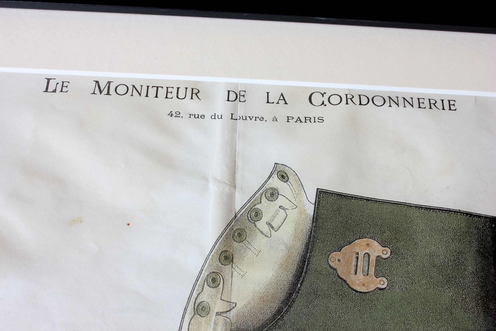 photo furniture Antique French Footwear Lithographs. Paris France Shoe Shop Prints.