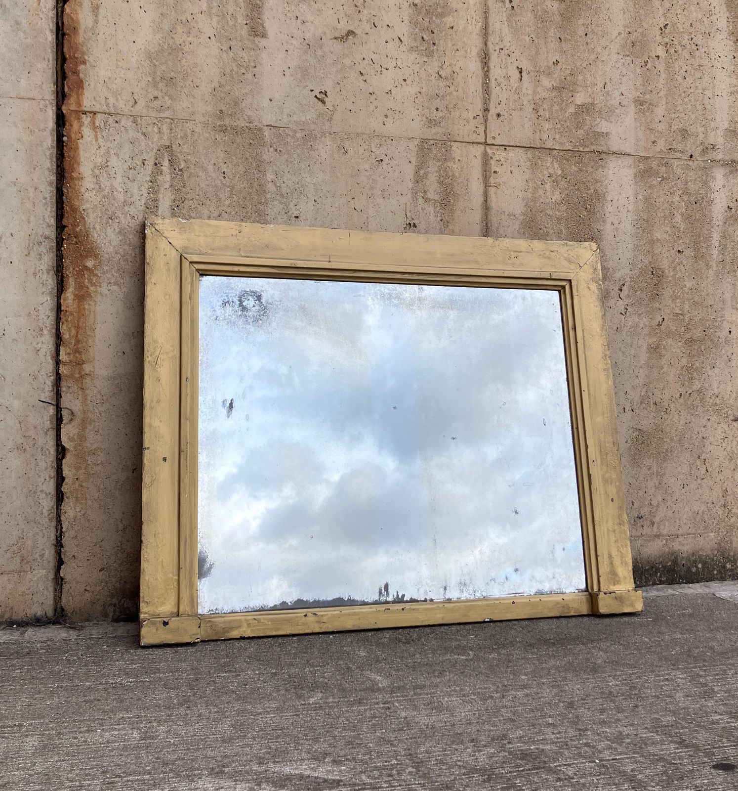 Large Antique English Mantel Mirror In Light Yellow Art Deco photo furniture