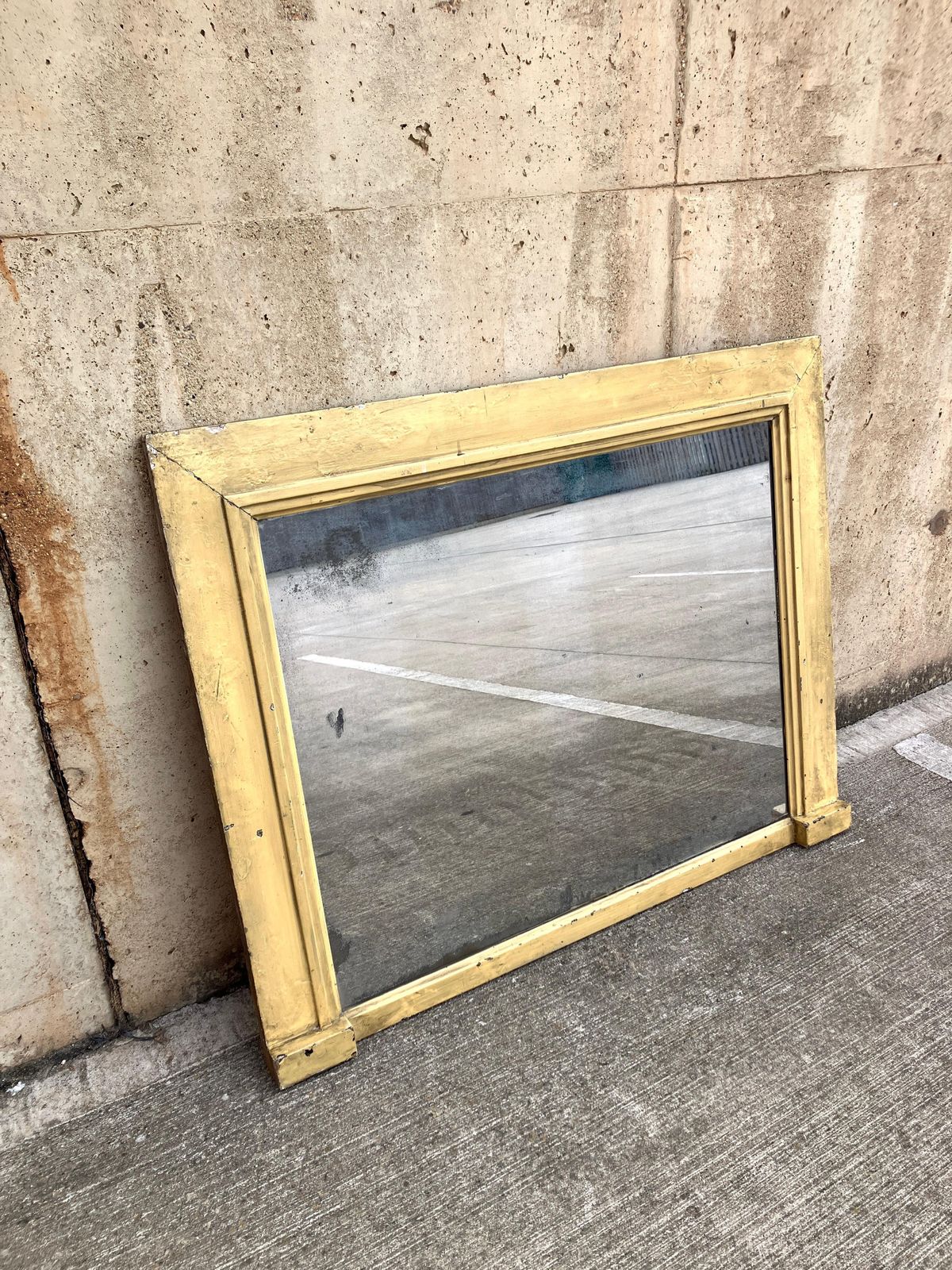 Large Antique English Mantel Mirror In Light Yellow Art Deco photo for sale