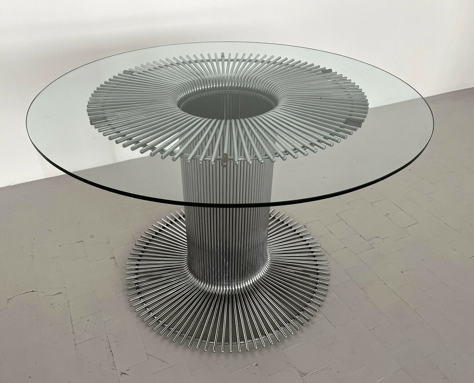 Italian Pedestal Dining Table In Chrome And Glass By Gastone Rinaldi, 1960s photo buy