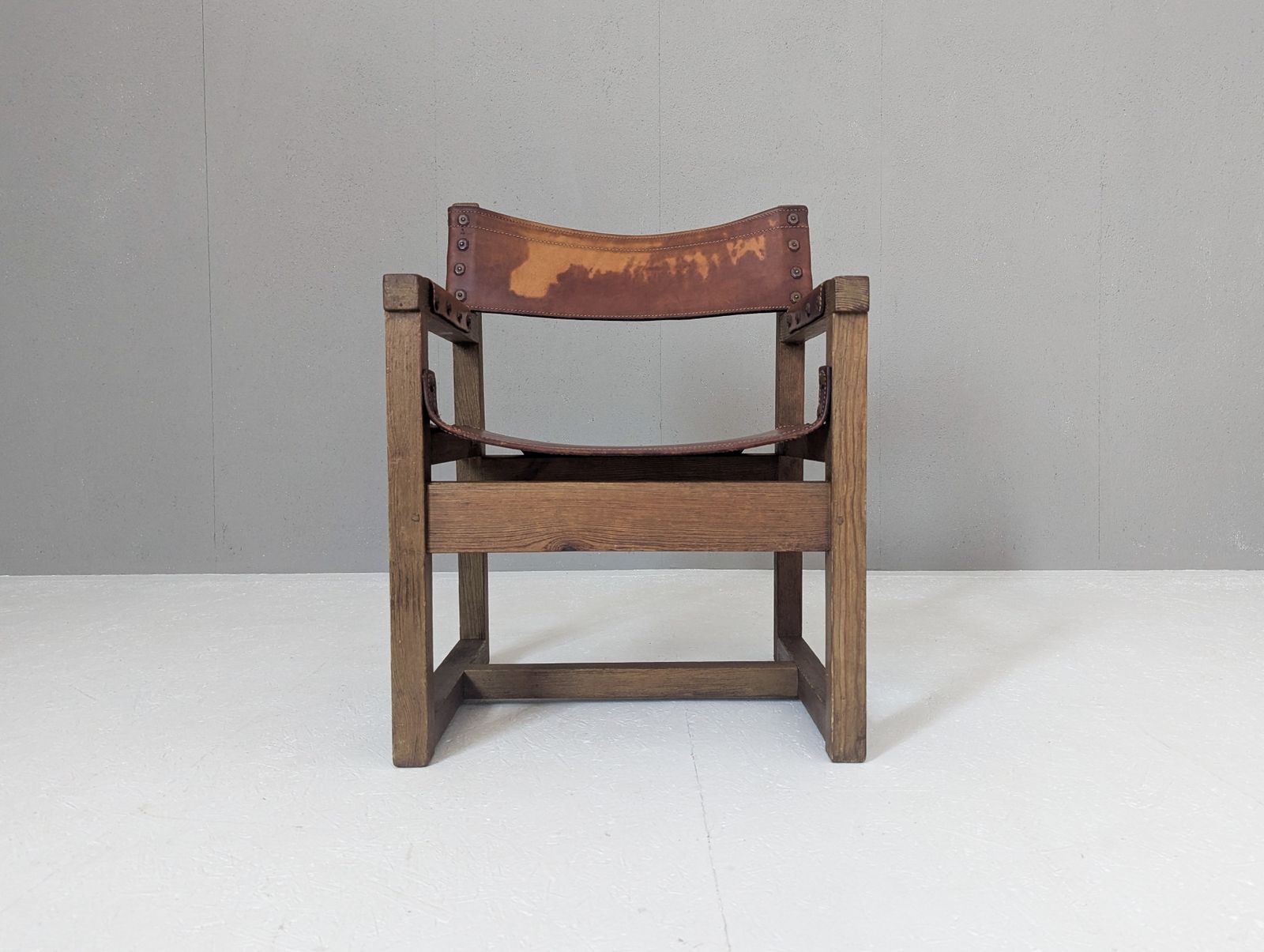 790.0 Spanish Brutalist Leather Armchair By Biosca, 1950s photo