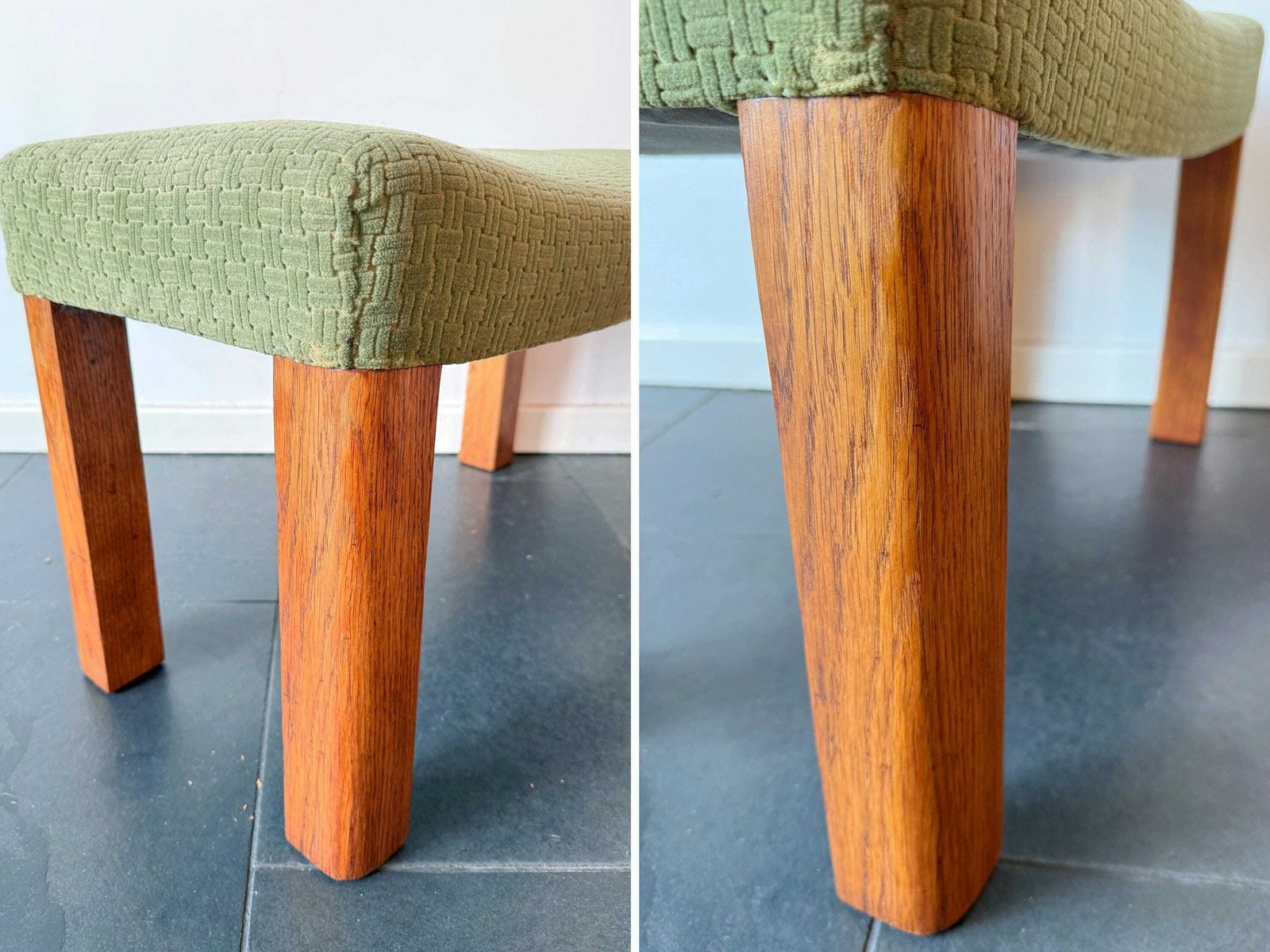 Vintage Mid Century Xl Voetenbank | Hout, Groene Fluwelen Bekleding | Uitstekende Staat | Ca. Jaren 1960/70 | Ottoman photo vintage