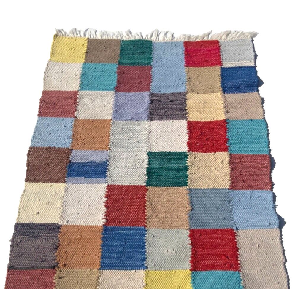 Swedish Handwoven Rag Rug, Cotton, Craftsmanship, Multicolour, 103cm X 77cm photo buy