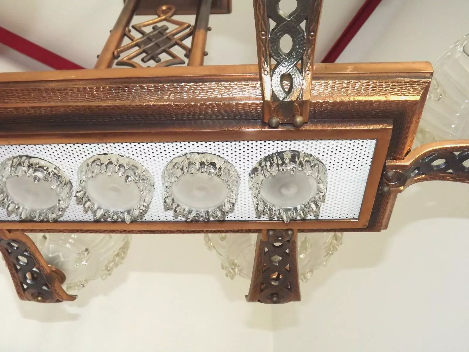 1495.0 Lustre Art déco français 6 bras, 10 lumières, de style Petitot Ezan, finition cuivrée photo