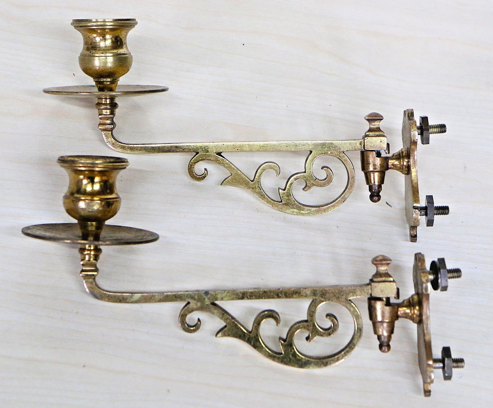 Pair Antique Georgian Piano Sconces Gilt Brass Hinged Candle Holders Original