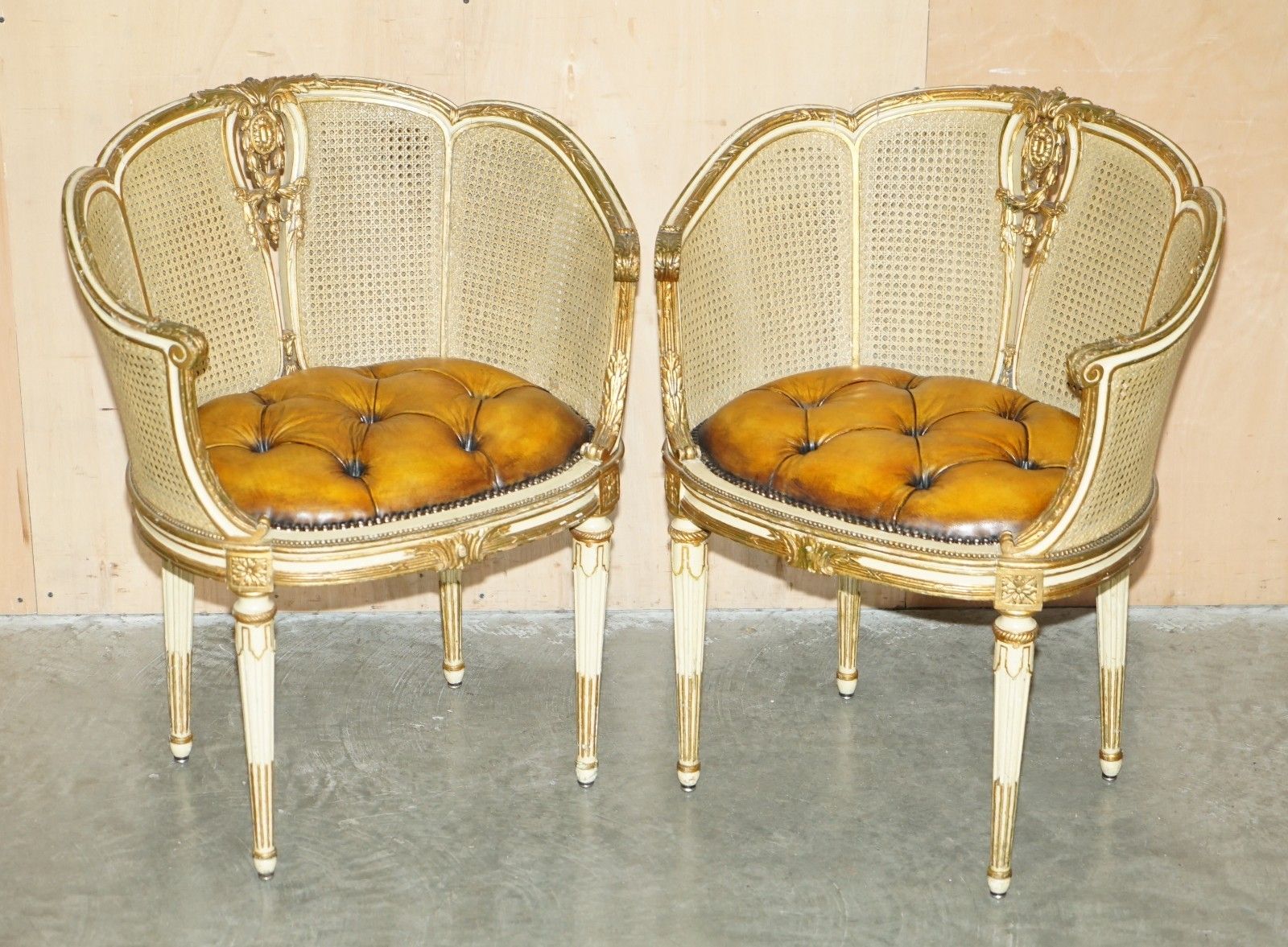 Pair Of Antique Restored Chesterfield Leather French Cir 1880 Bergere Armchairs photo furniture