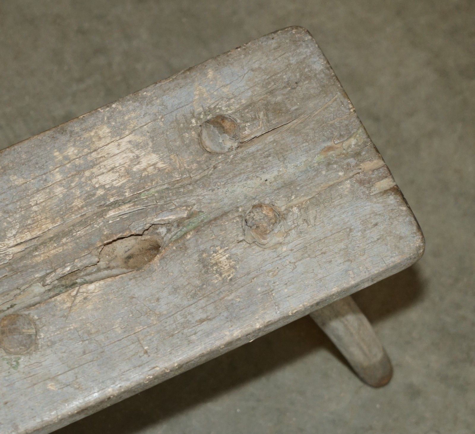 Small Antique 1900 Original Paint Milking Dairy Stool With Four Hand Carved Legs photo vinterior