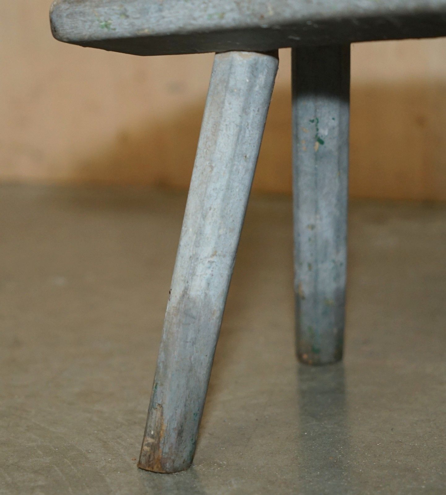 Small Antique 1900 Original Paint Milking Dairy Stool With Four Hand Carved Legs photo buy