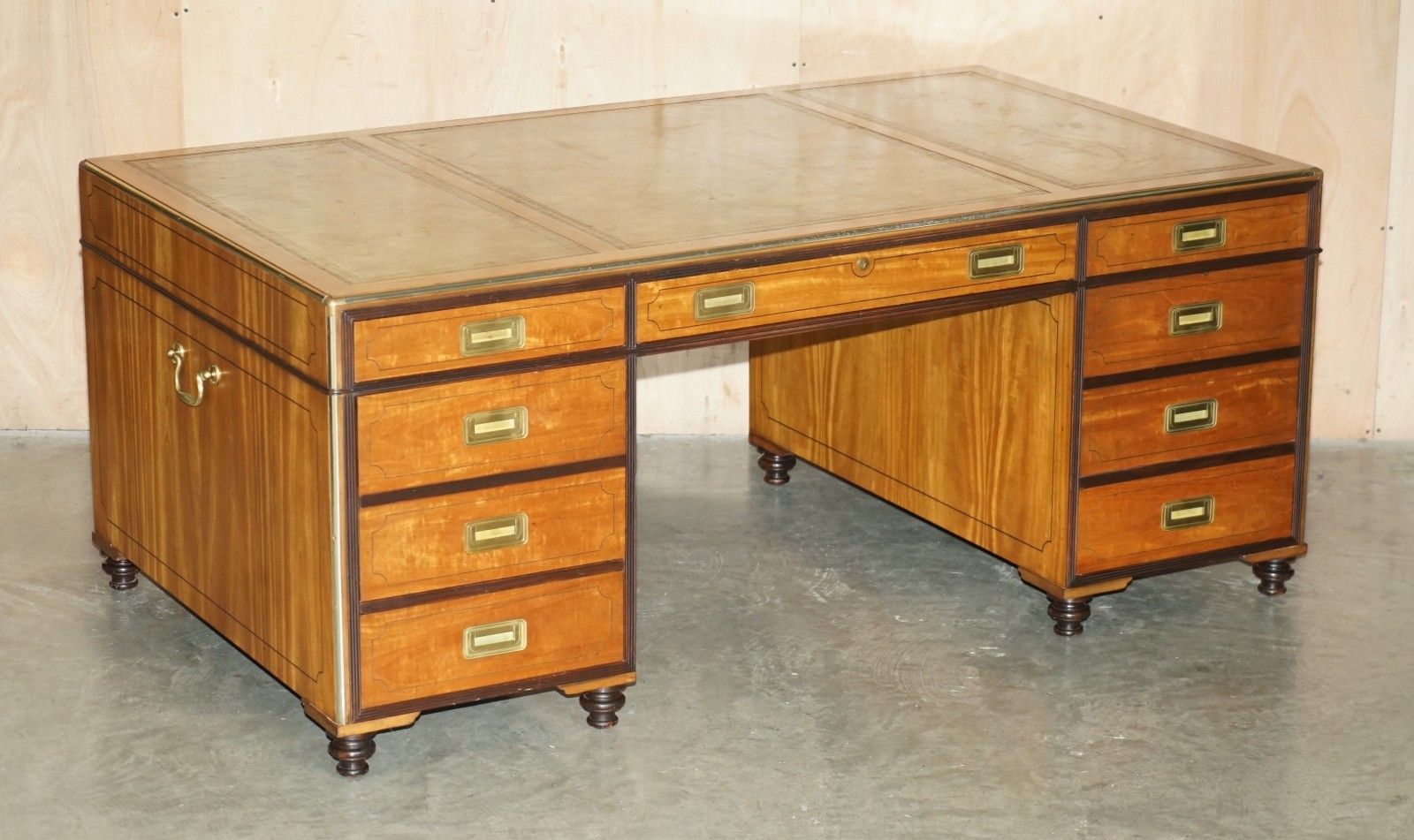 Exquisite Extra Large Double Sided Military Campaign Twin Pedestal Partner Desk photo furniture