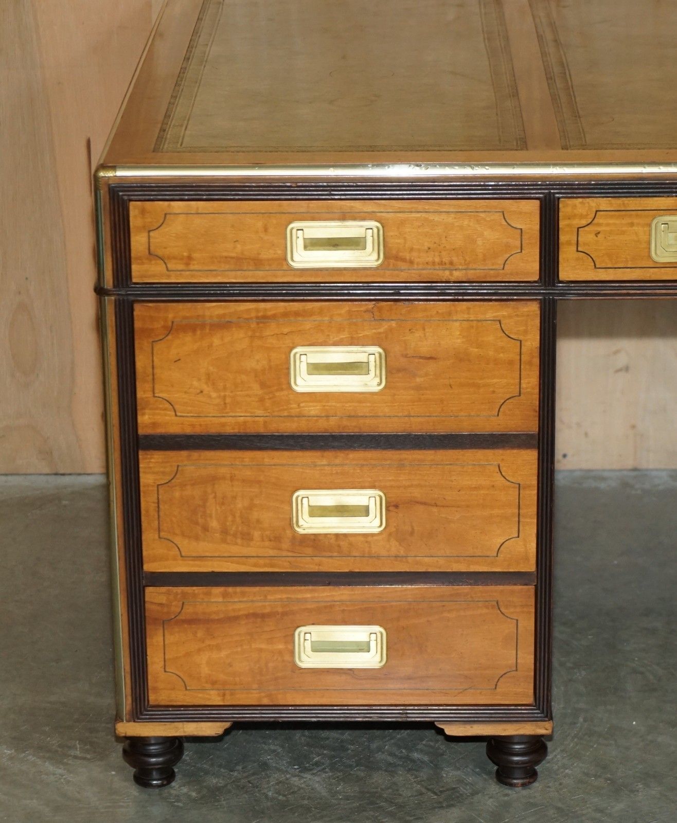 Exquisite Extra Large Double Sided Military Campaign Twin Pedestal Partner Desk photo Furniture