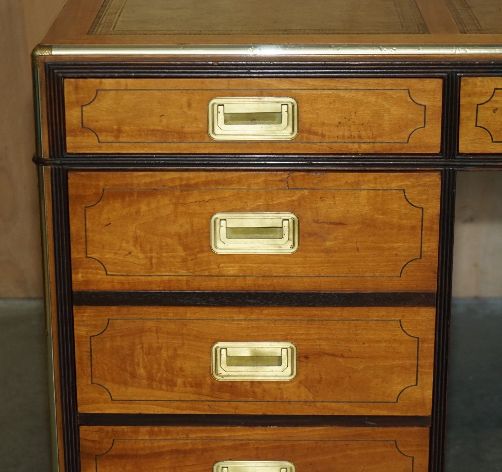 Exquisite Extra Large Double Sided Military Campaign Twin Pedestal Partner Desk photo 4950.0