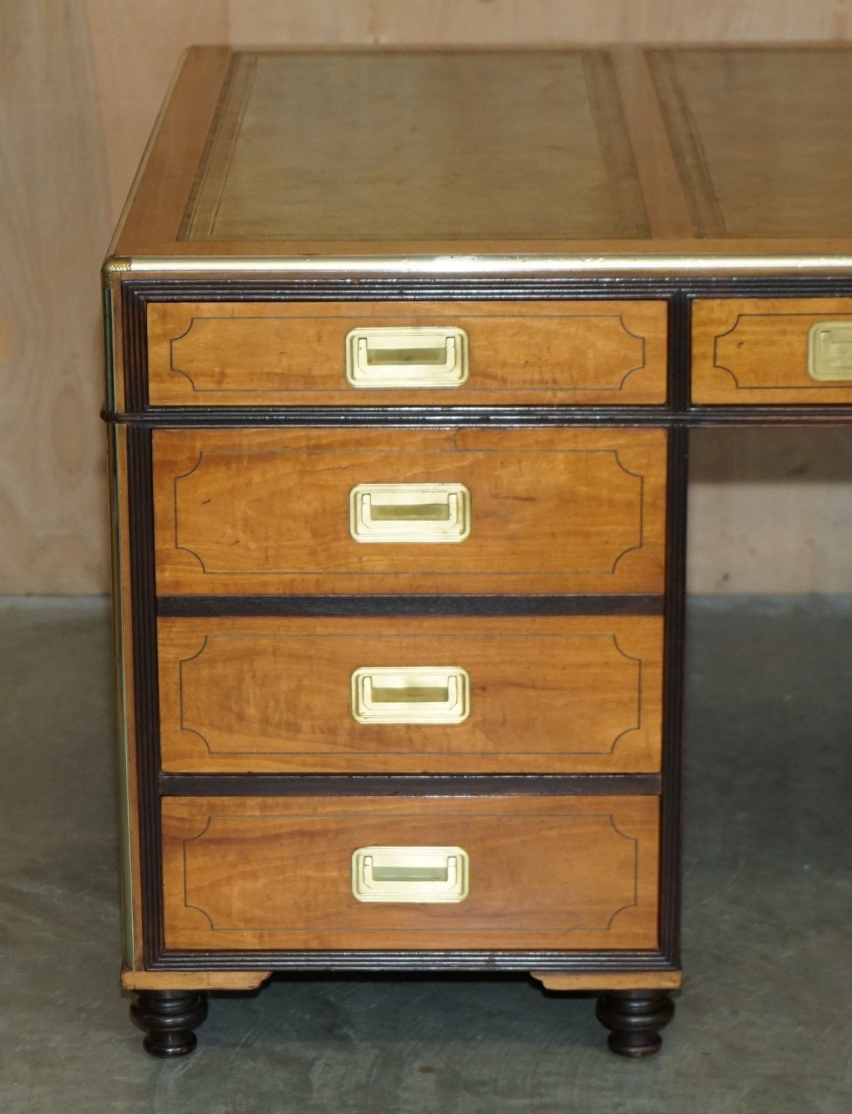 photo vinterior Exquisite Extra Large Double Sided Military Campaign Twin Pedestal Partner Desk