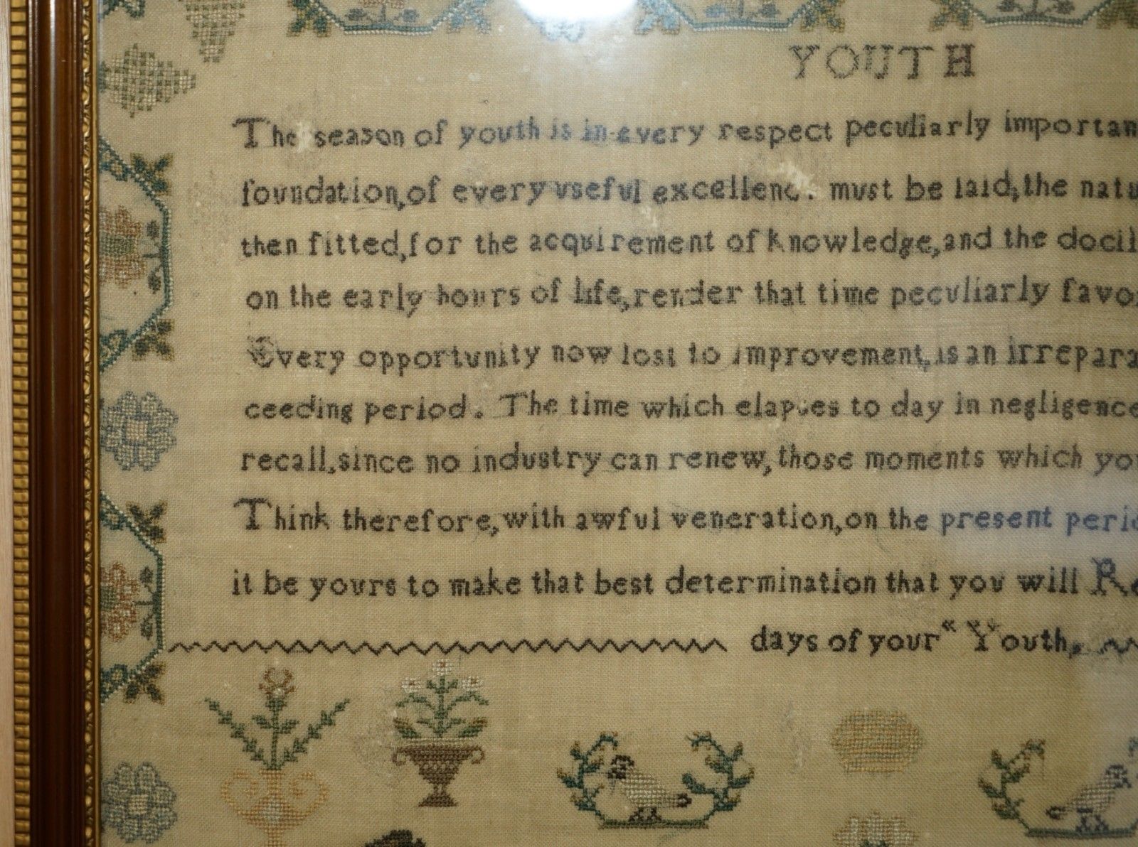 photo furniture Antique 1831 Original William IV Needlework Sampler Depicting A Verse On Youth
