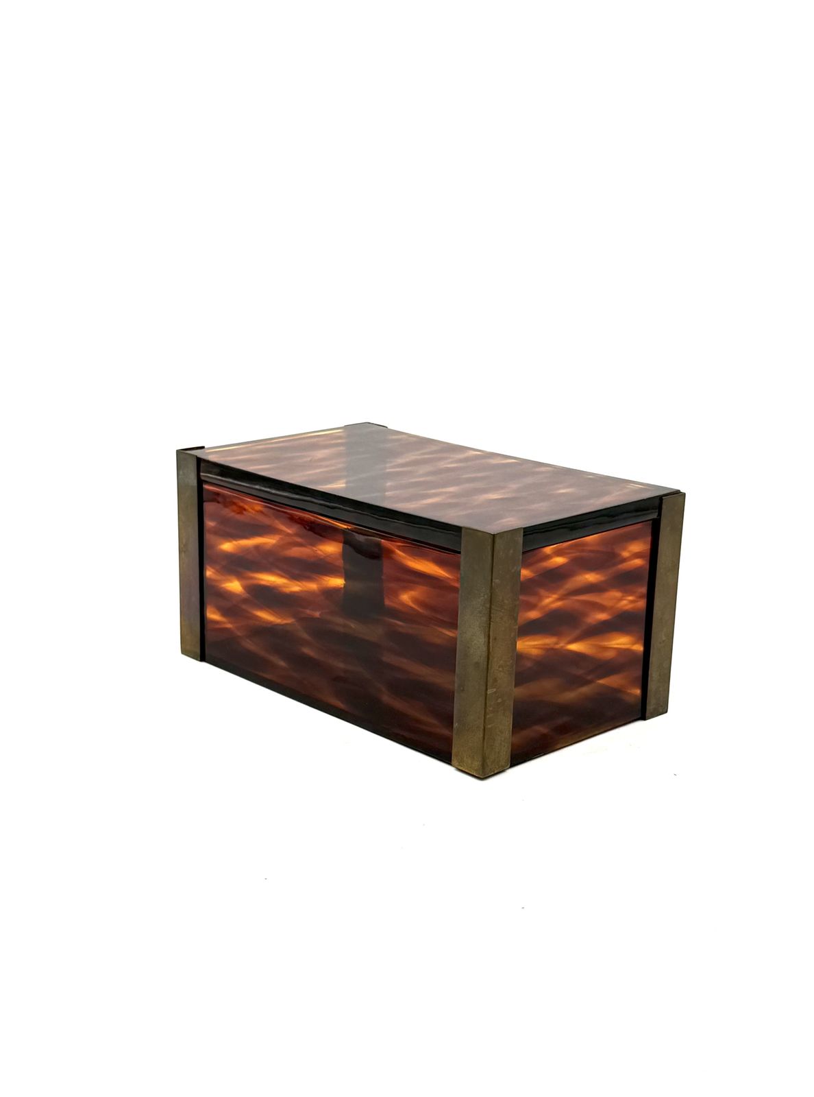 Mid Century Modern Lucite And Brass Jewelry Box, Italy 1970s