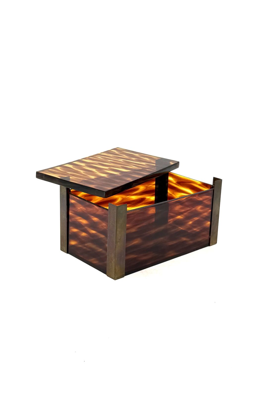 photo for sale Mid Century Modern Lucite And Brass Jewelry Box, Italy 1970s