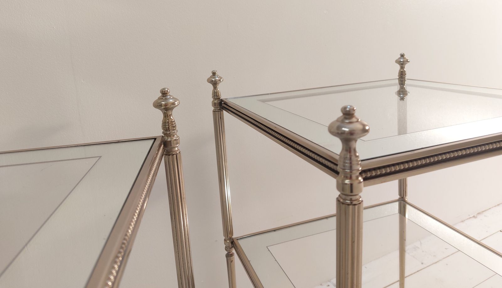 Pair Of Silvered Brass And Mirrored Side Tables By Maison Jansen, C1970 photo furniture