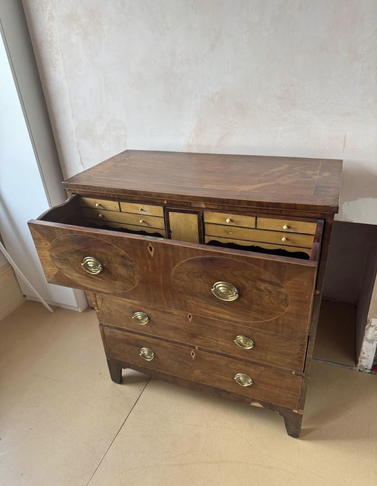 Antique Early 19th Century Mahogany Chest Of Drawers With Desk Top photo for sale