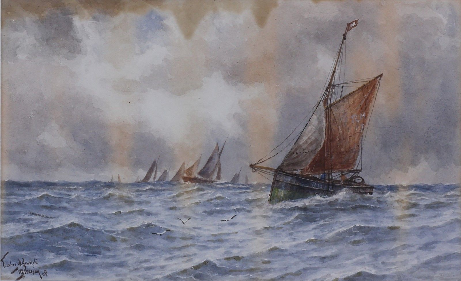 Watercolour By William Henry Pearson. Titled "Trawlers Off Ramsgate" photo furniture