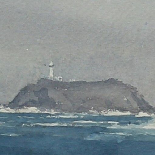 Watercolour Of Ynys Llanddwyn With Tŵr Mawr Lighthouse. Unsigned. photo for sale