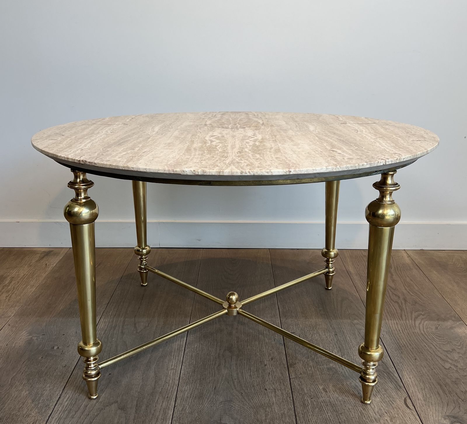 Brass Coffee Table With White Marble Top In The Style Of Maison Ramsay photo furniture