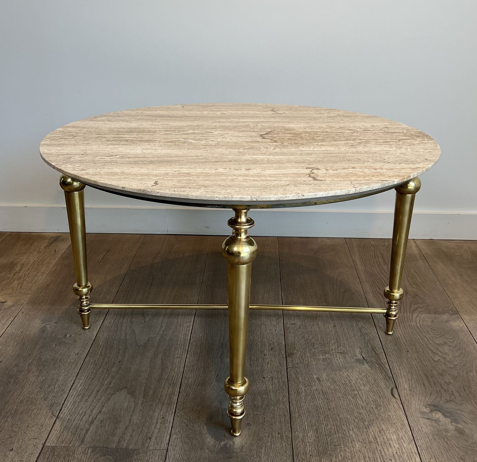 Brass Coffee Table With White Marble Top In The Style Of Maison Ramsay photo vinterior
