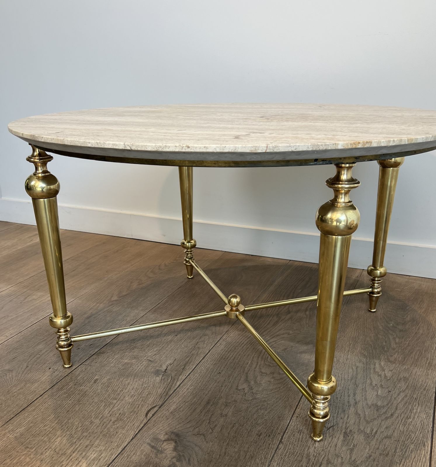 Brass Coffee Table With White Marble Top In The Style Of Maison Ramsay photo buy