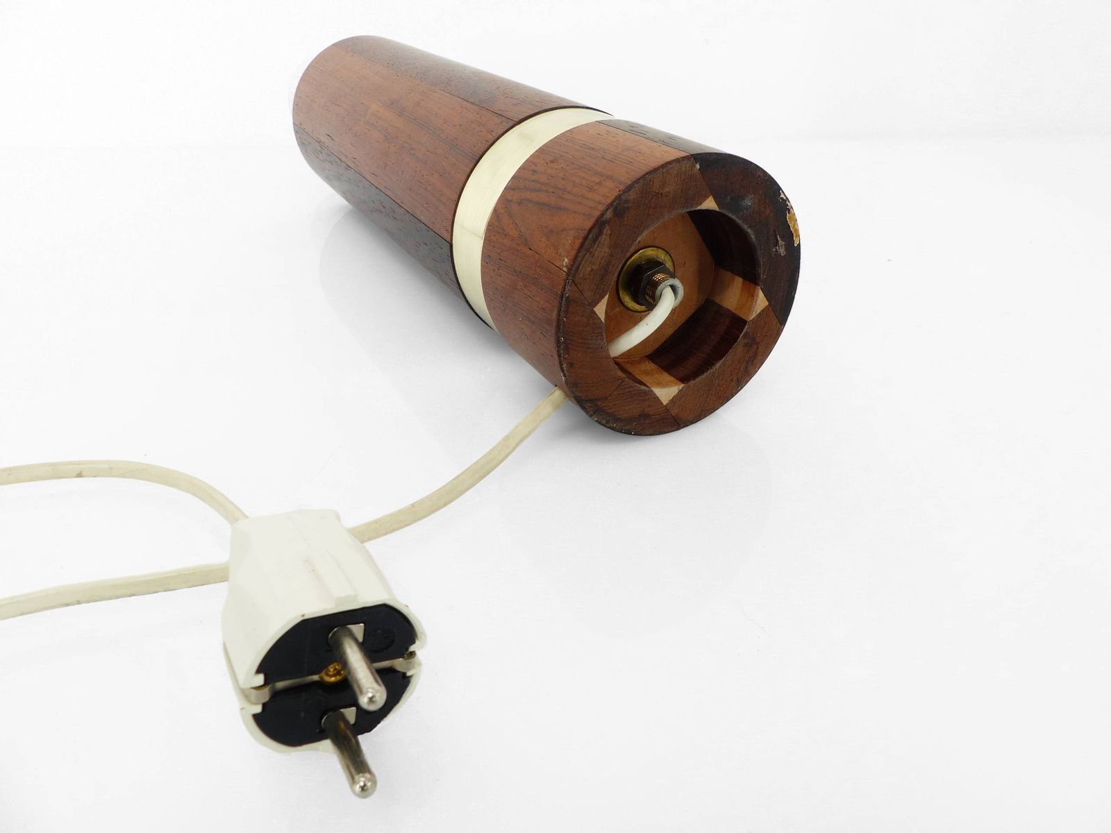 Scandinavian Lamp Base In Exotic Wood And Brass, Circa 1970 photo vintage