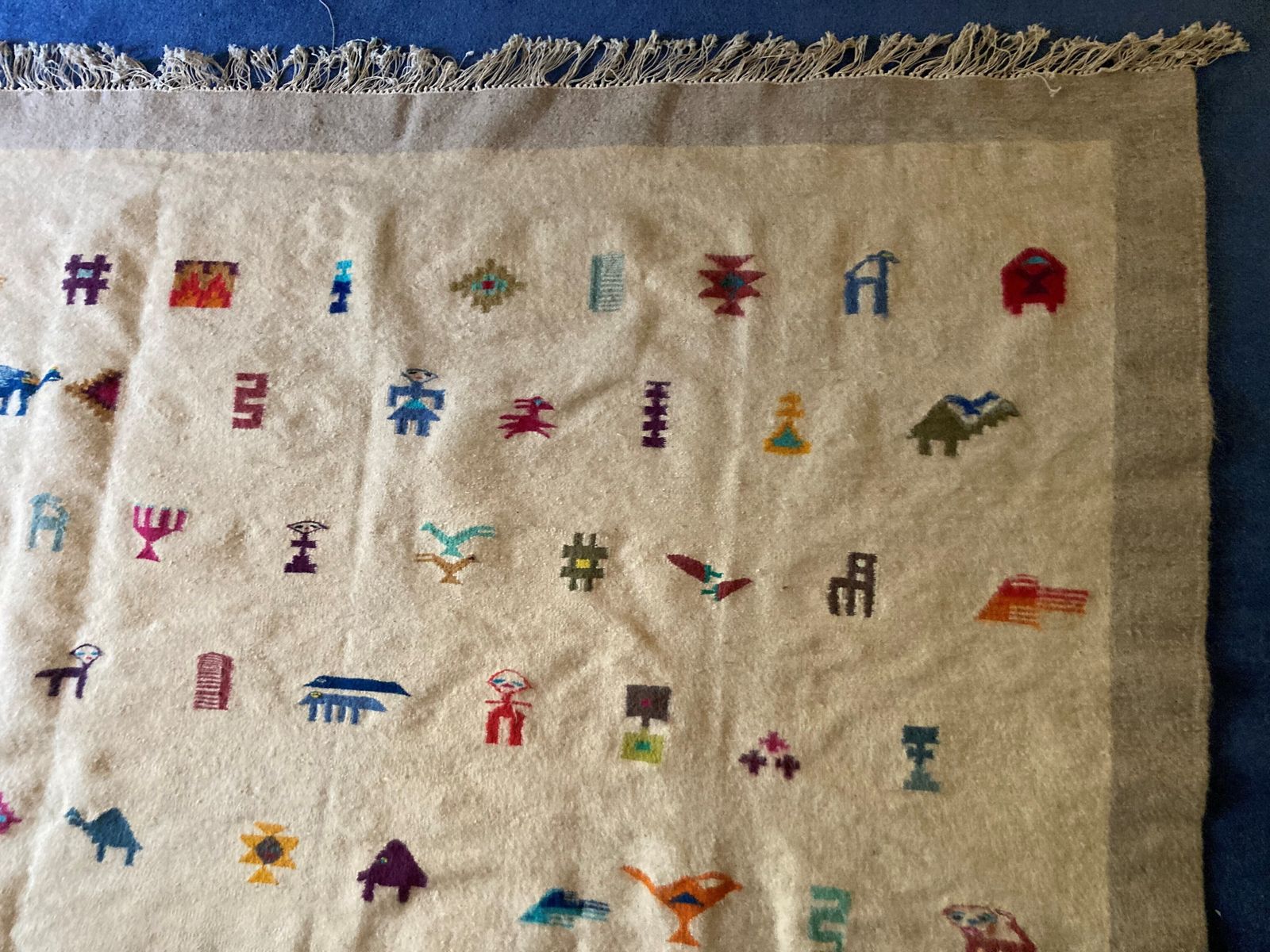 Vintage Handwoven Tunisian Wool Rug With Berber Motifs – Artisan Wall Hanging photo furniture