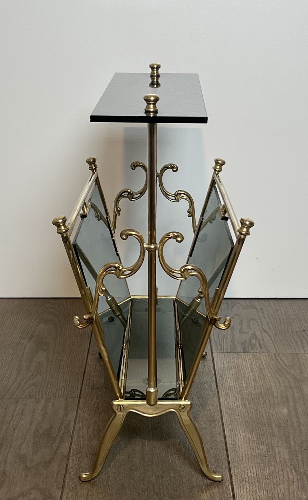 Brass And Blue Glass Magazine Rack photo vinterior