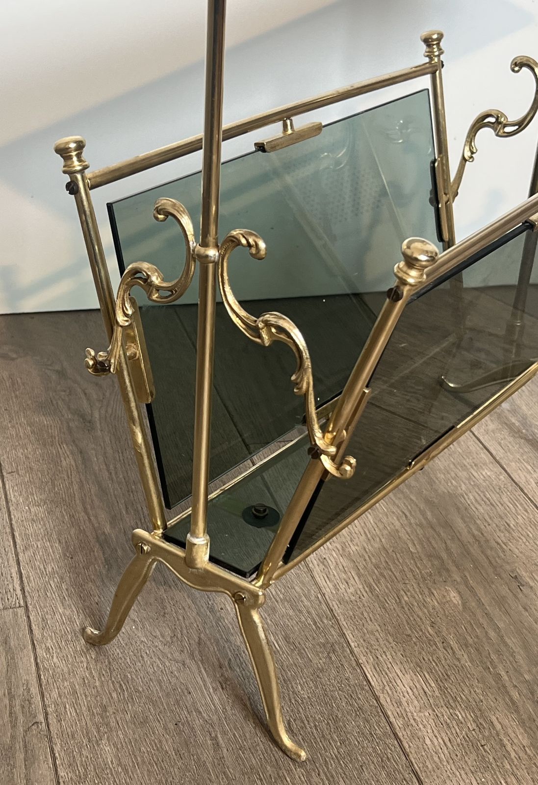 photo furniture Brass And Blue Glass Magazine Rack