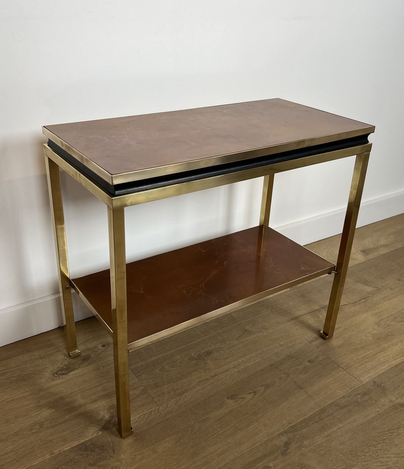 Brass, Black Lacquered Metal And Amber Celluloid Top Side Table By Guy Lefèvre For Maison Jansen photo furniture