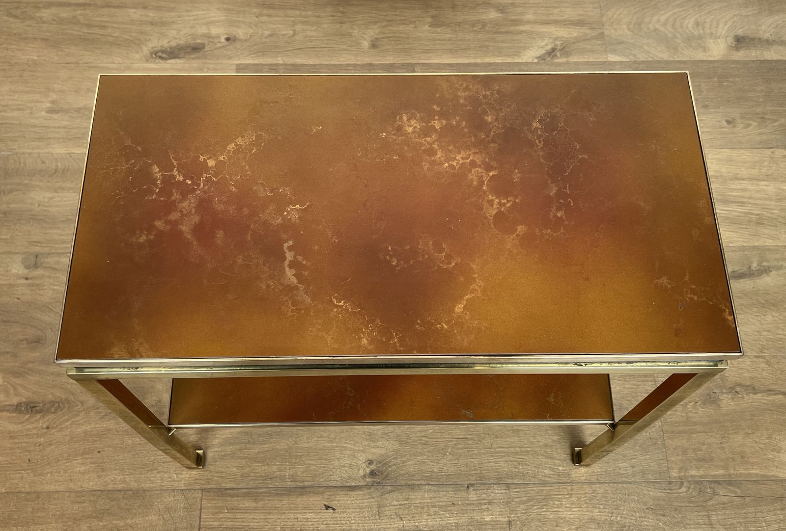 Brass, Black Lacquered Metal And Amber Celluloid Top Side Table By Guy Lefèvre For Maison Jansen photo 1950.0