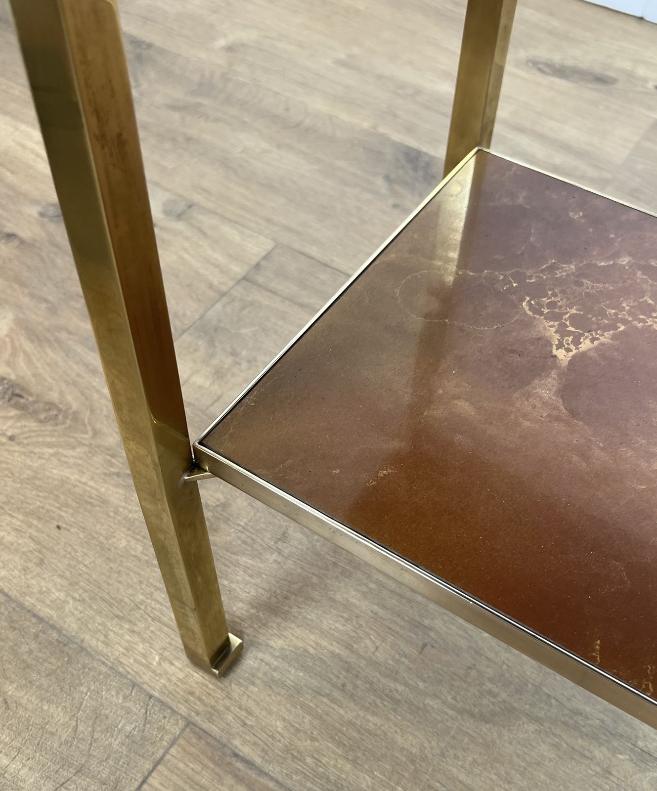 Brass, Black Lacquered Metal And Amber Celluloid Top Side Table By Guy Lefèvre For Maison Jansen photo vintage