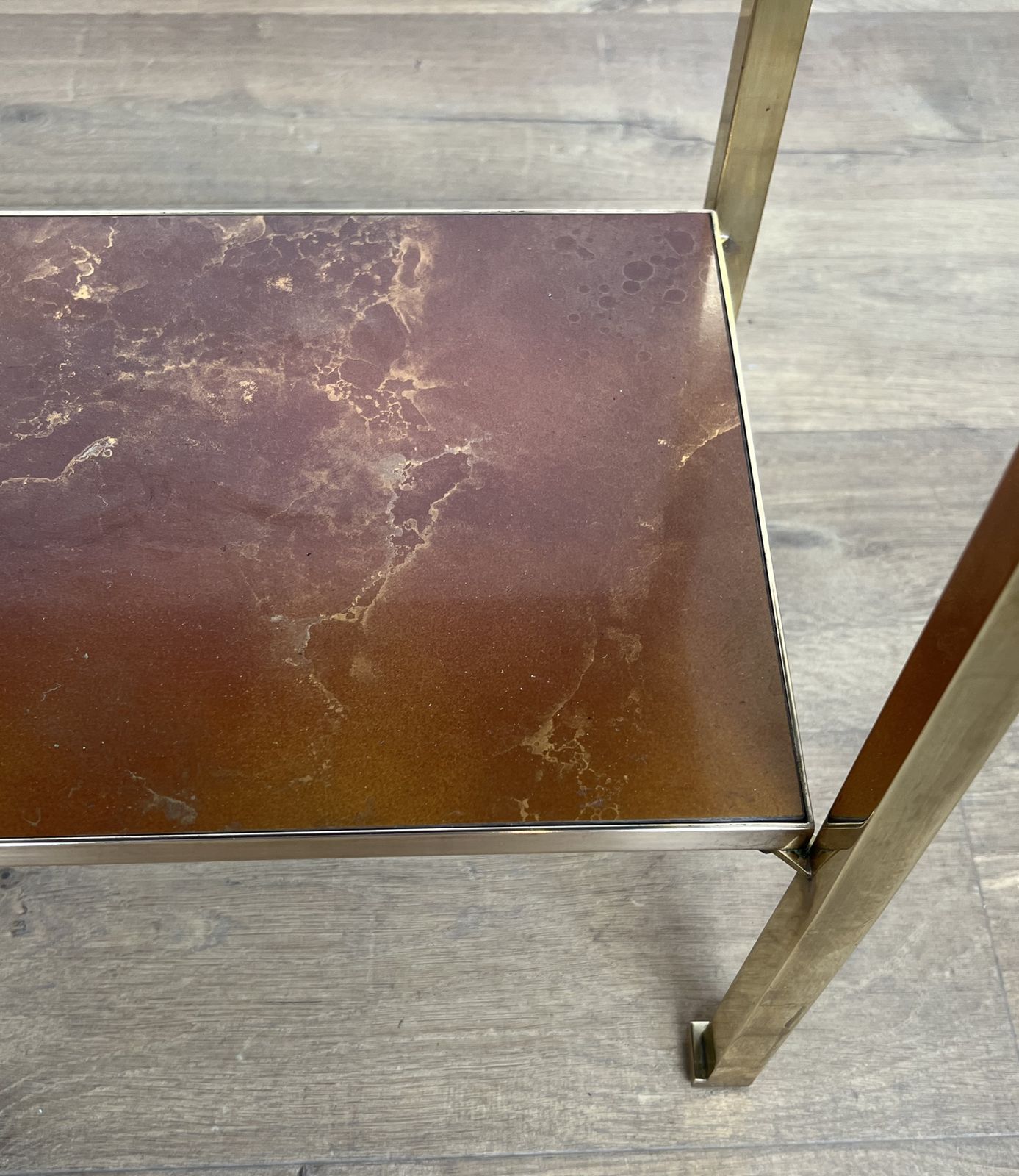 photo furniture Brass, Black Lacquered Metal And Amber Celluloid Top Side Table By Guy Lefèvre For Maison Jansen